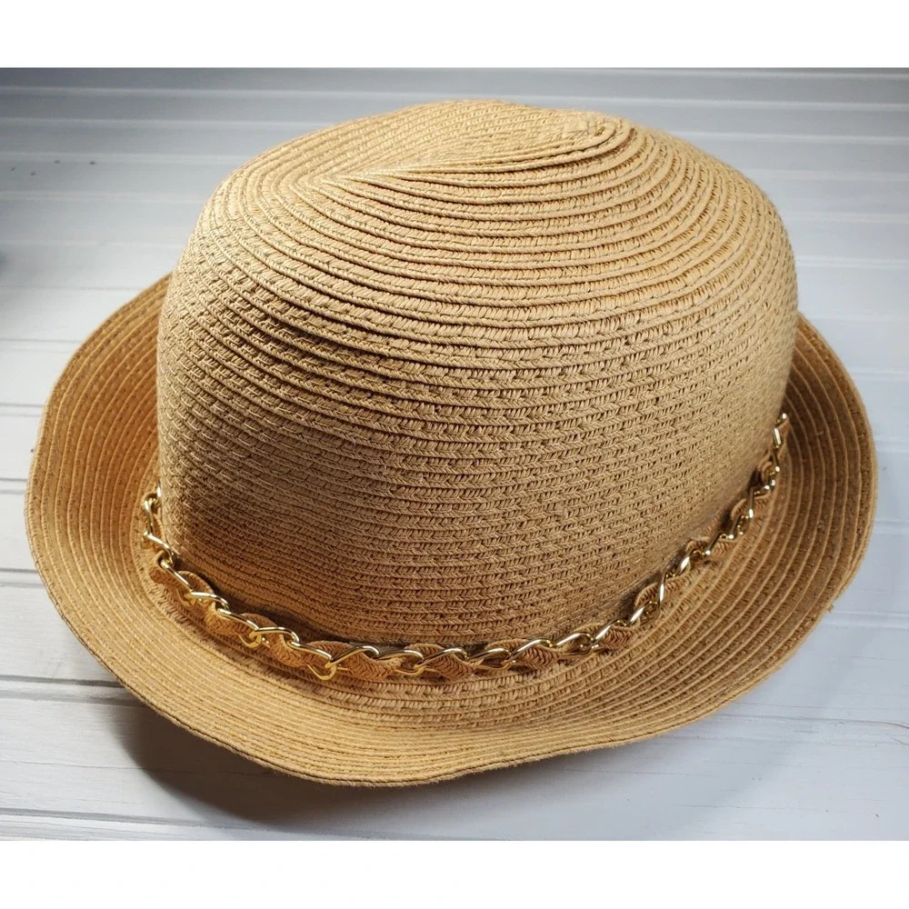 August Woven Paper Straw‎ Bucket Hat  One Size Adjustable Natural Beach Vacation